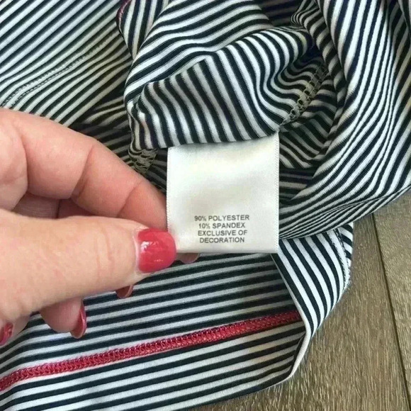 Cremieux Club 38 Performance Tee.  Men’s size XL.  Navy blue and white stripes. - Picture 5 of 6